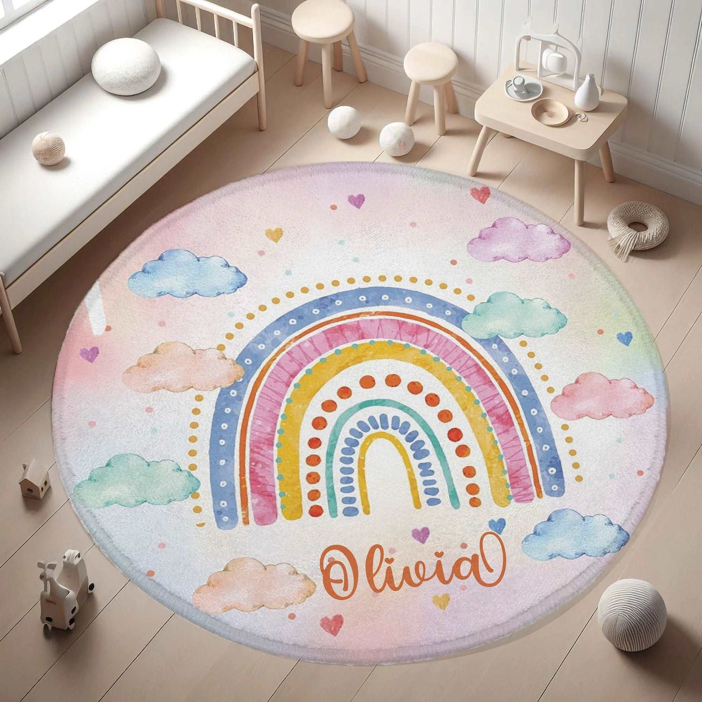 Boho Rainbow Cloud Round Rug