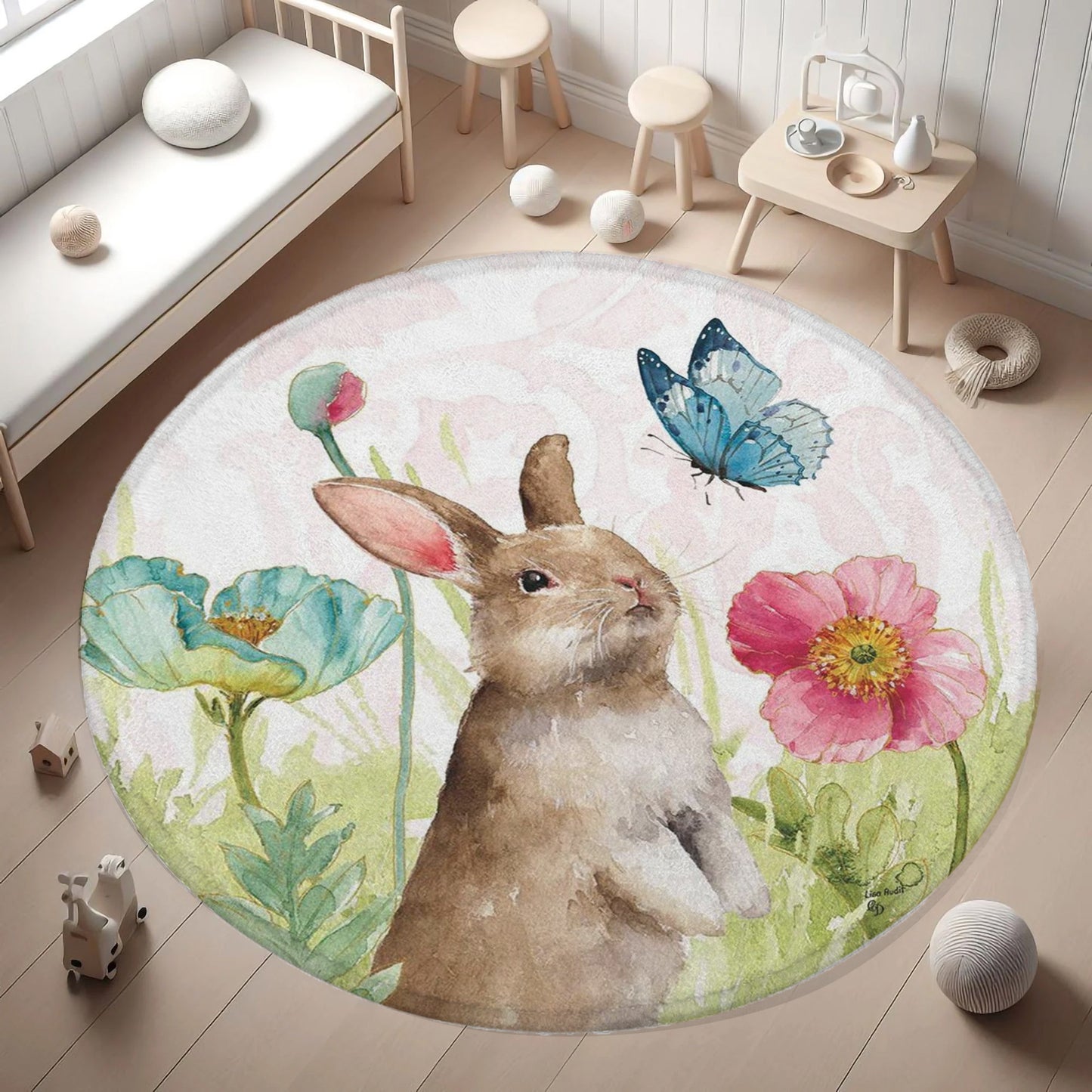 Spring Bunny Round Rug