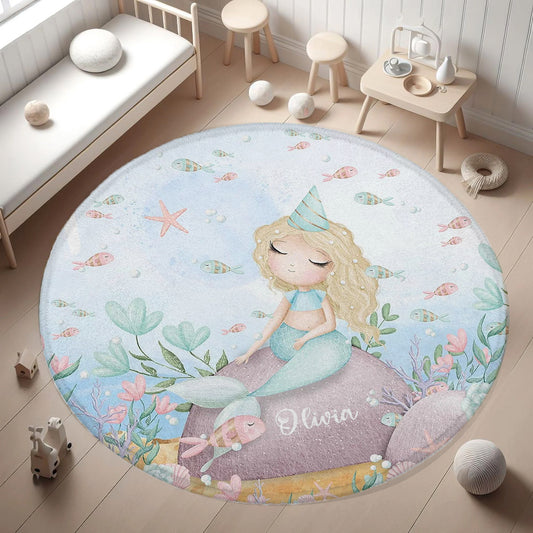 Little Mermaid Ocean Round Rug