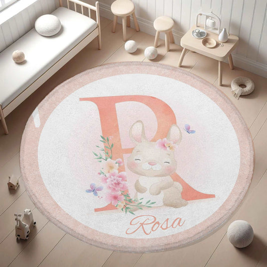 Baby Rabbit Alphabet Round Rug