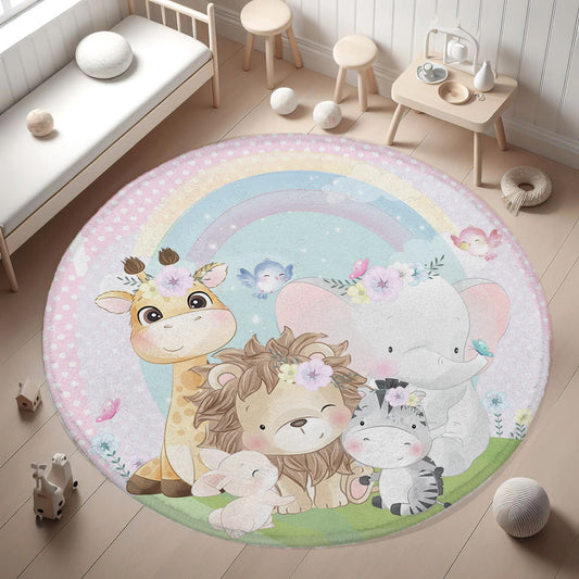 Rainbow Safari Animals Round Rug