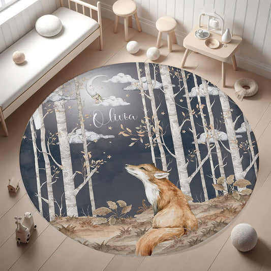 Woodland Fox Moonlight Round Rug