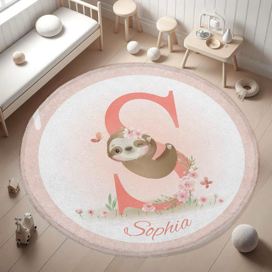 Baby Sloth Alphabet Round Rug