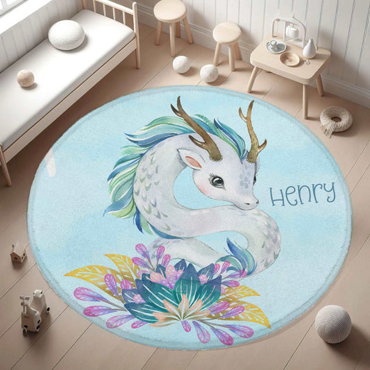 Baby Dragon Floral Round Rug