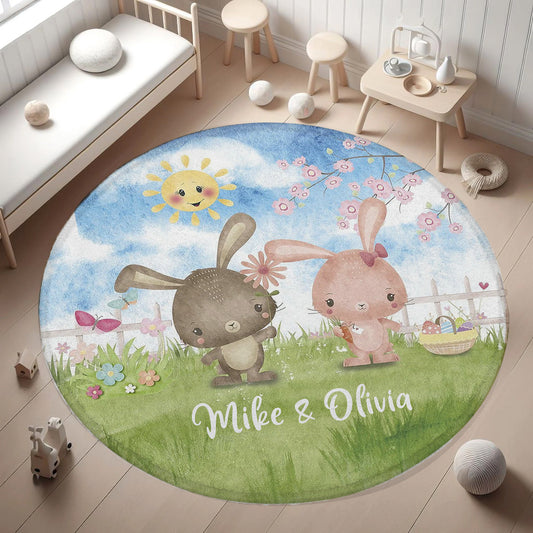 Spring Bunny Twin Round Rug