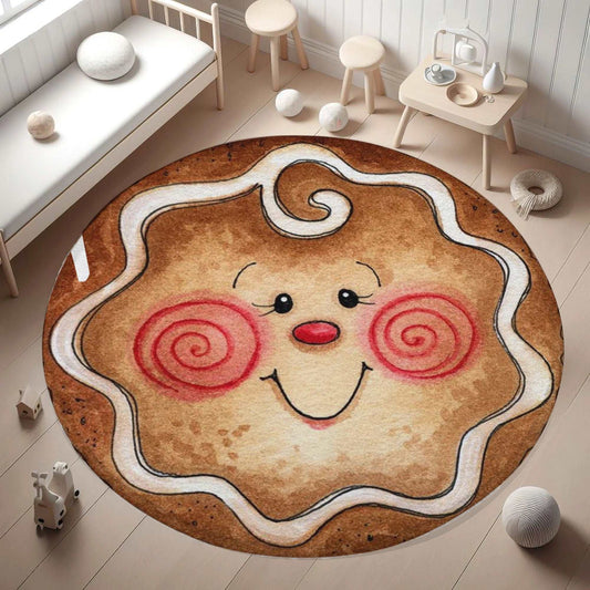 Gingerbread Face Round Rug