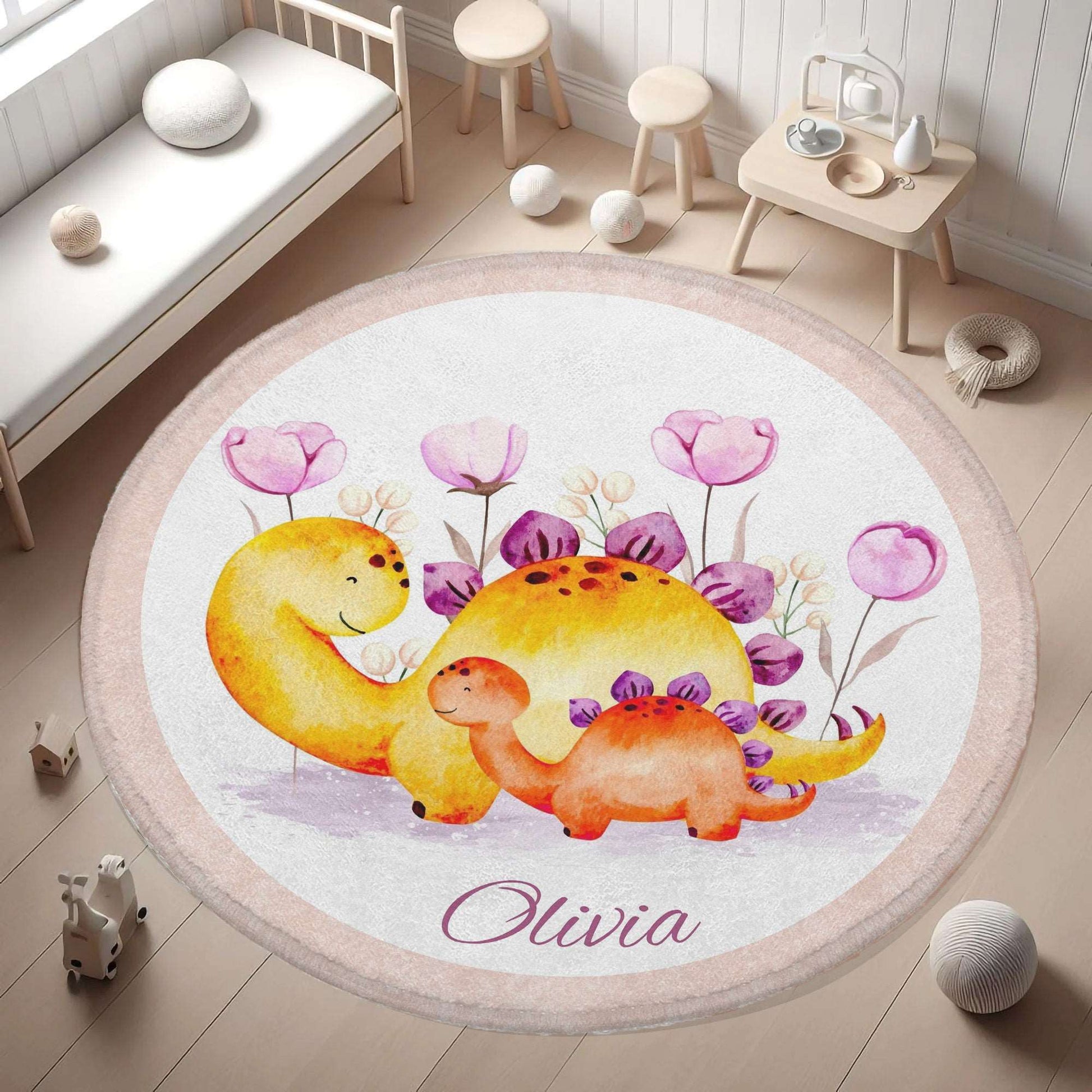 Mum And Baby Dinosaur Round Rug