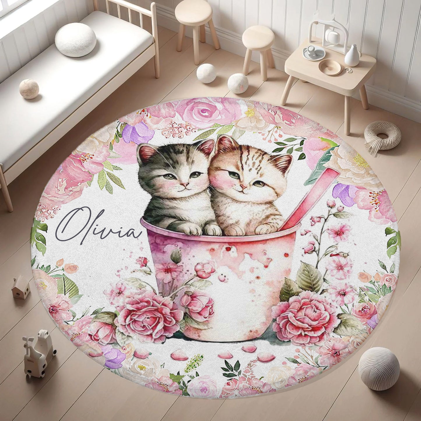 Cat Couple Love Round Rug