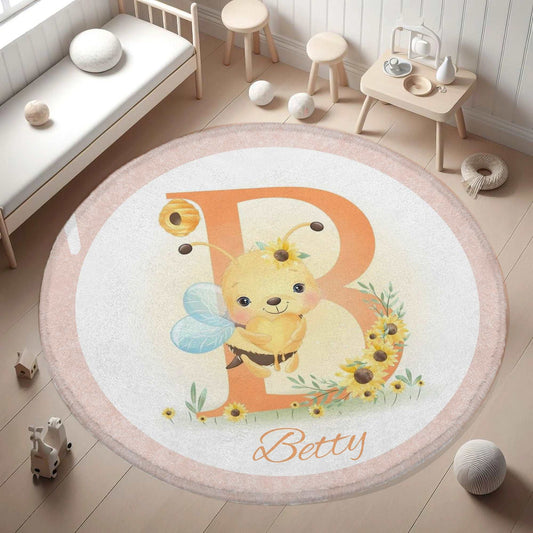 Baby Bee Alphabet Round Rug