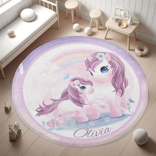 Mum And Baby Unicorn Round Rug