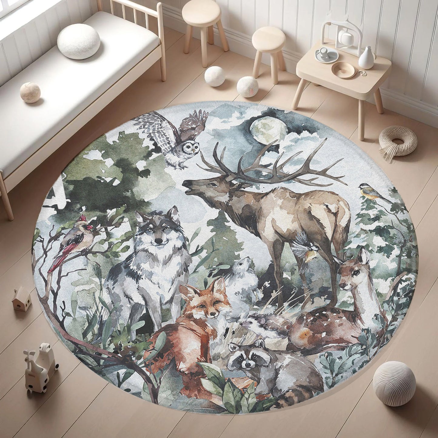 Woodland Animals Round Rug