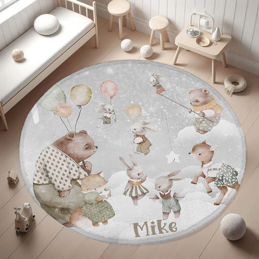 Woodland Animals Universe Round Rug