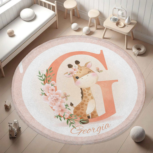 Baby Giraffe Alphabet Round Rug