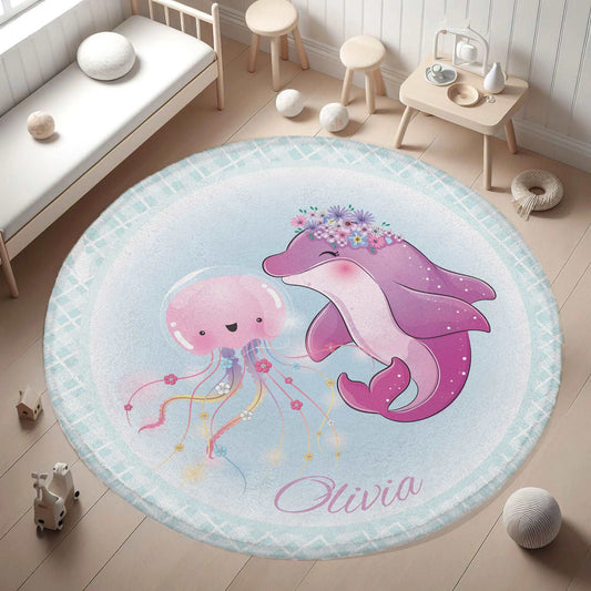 Dolphin Jelly Fish Round Rug