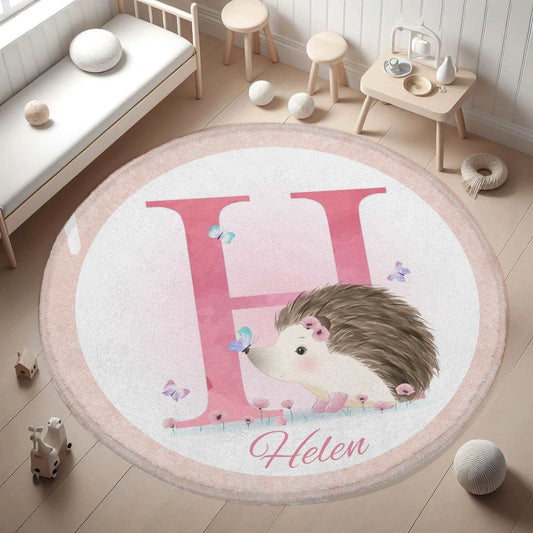 Baby Hedgehog Alphabet Round Rug