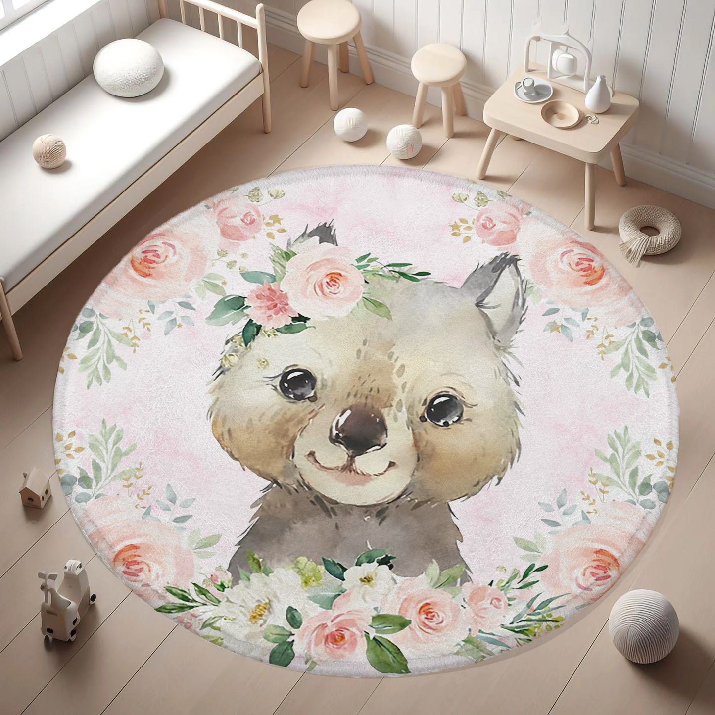 Baby Wombat Rose Floral Round Rug