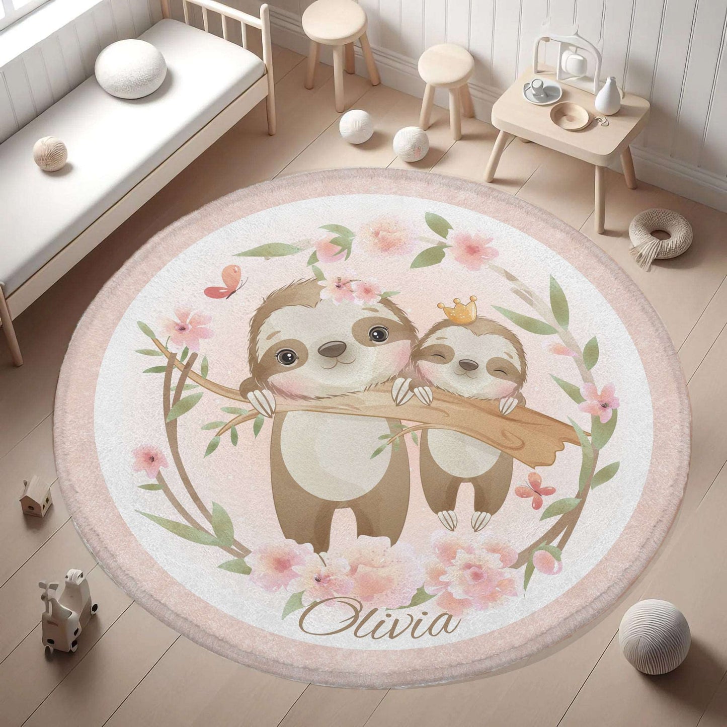 Mum And Baby Sloth Round Rug