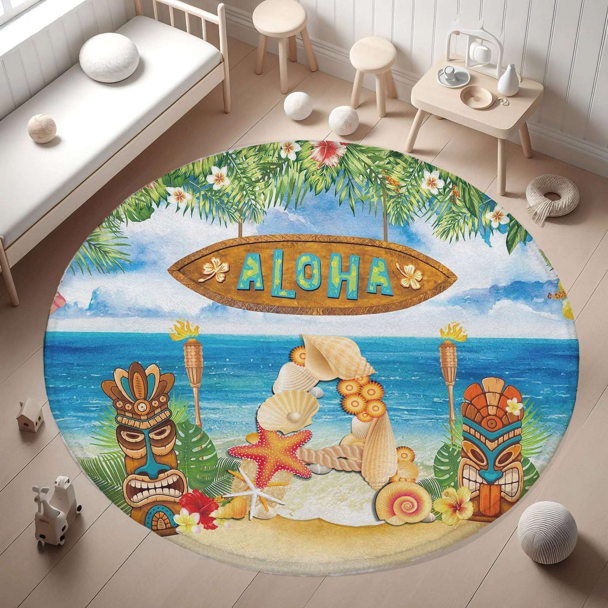 Tropical Alphabet Round Rug