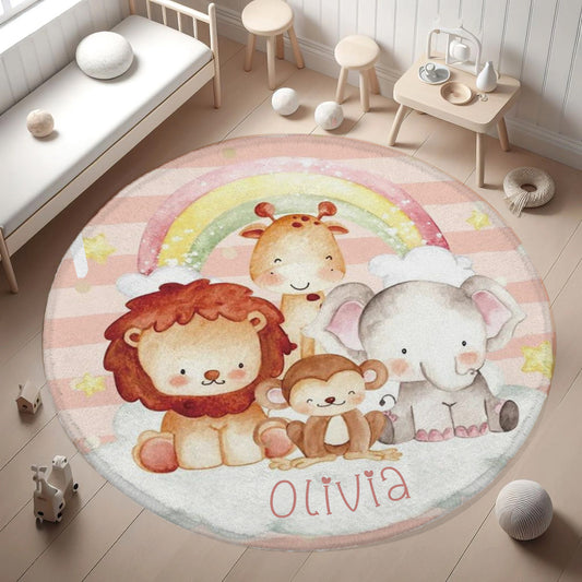 Rainbow Safari Animals Round Rug