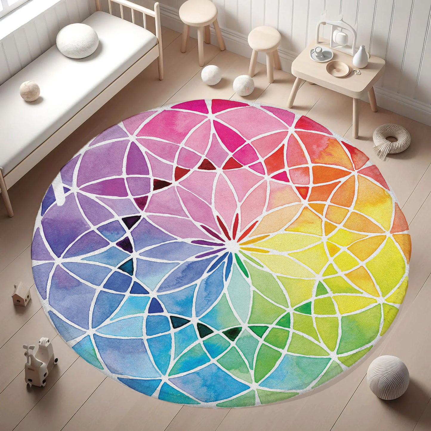 Rainbow Flower Of Life Round Rug