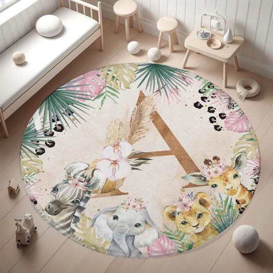 Boho Safari Animals Round Rug