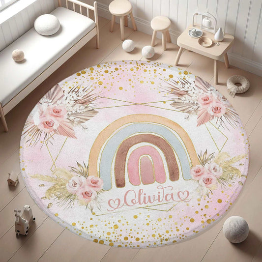 Boho Rainbow Floral Round Rug