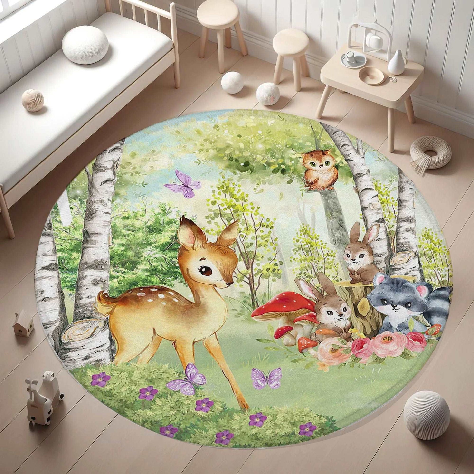 Forest Deer Round Rug