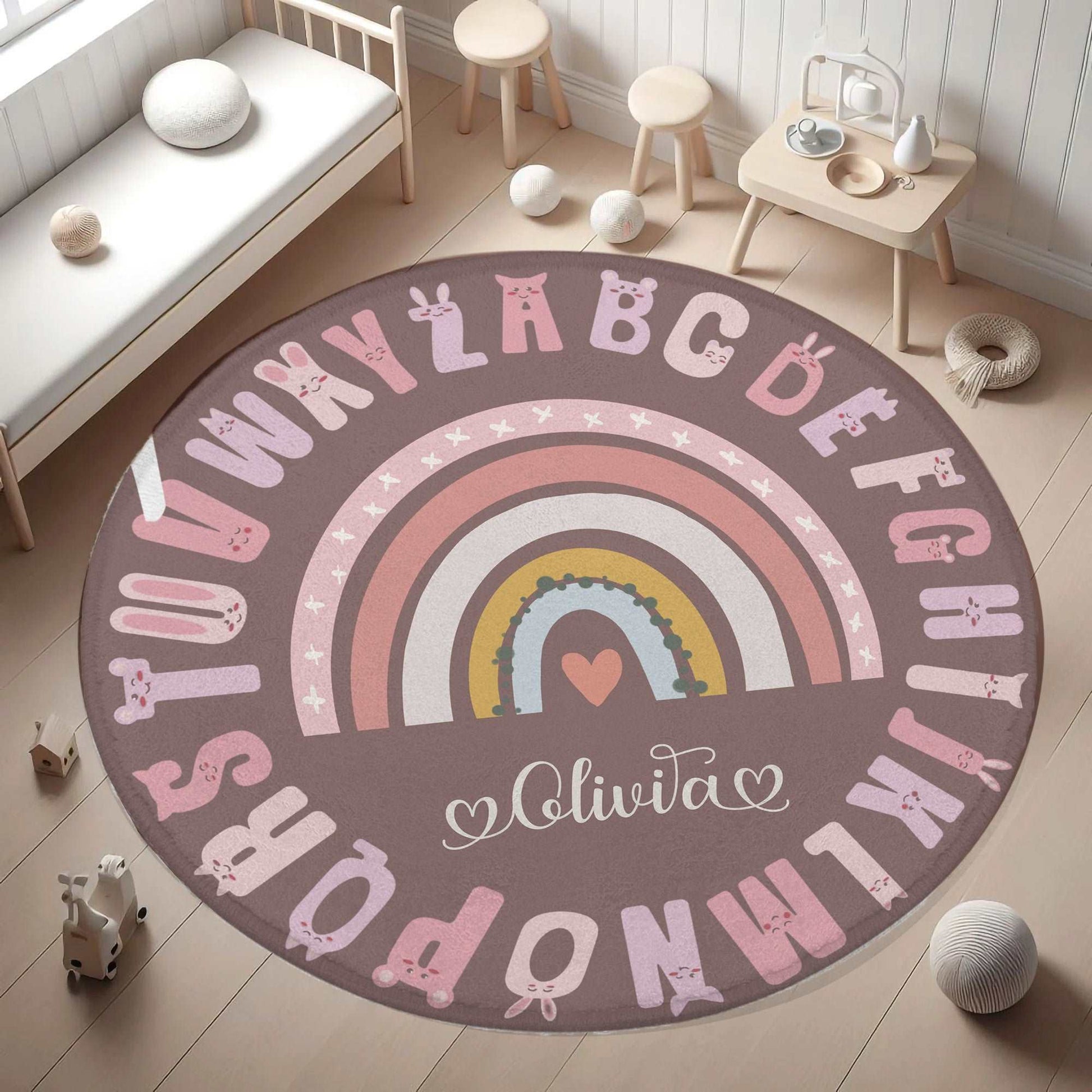 ABC Alphabet Rainbow Round Rug