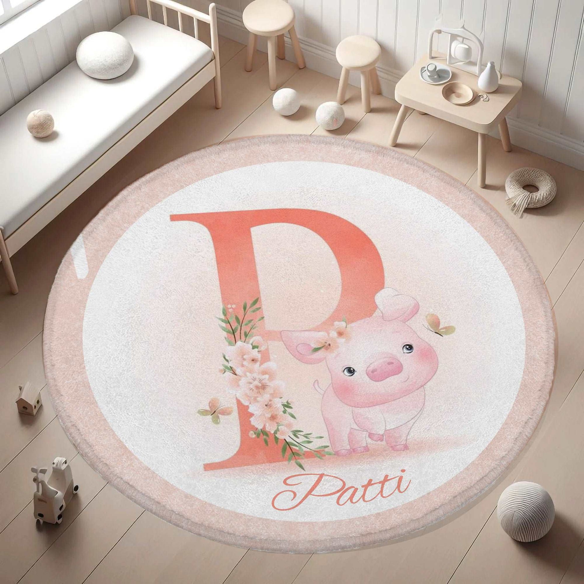 Baby Pig Alphabet Round Rug