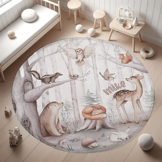 Woodland Animals Round Rug