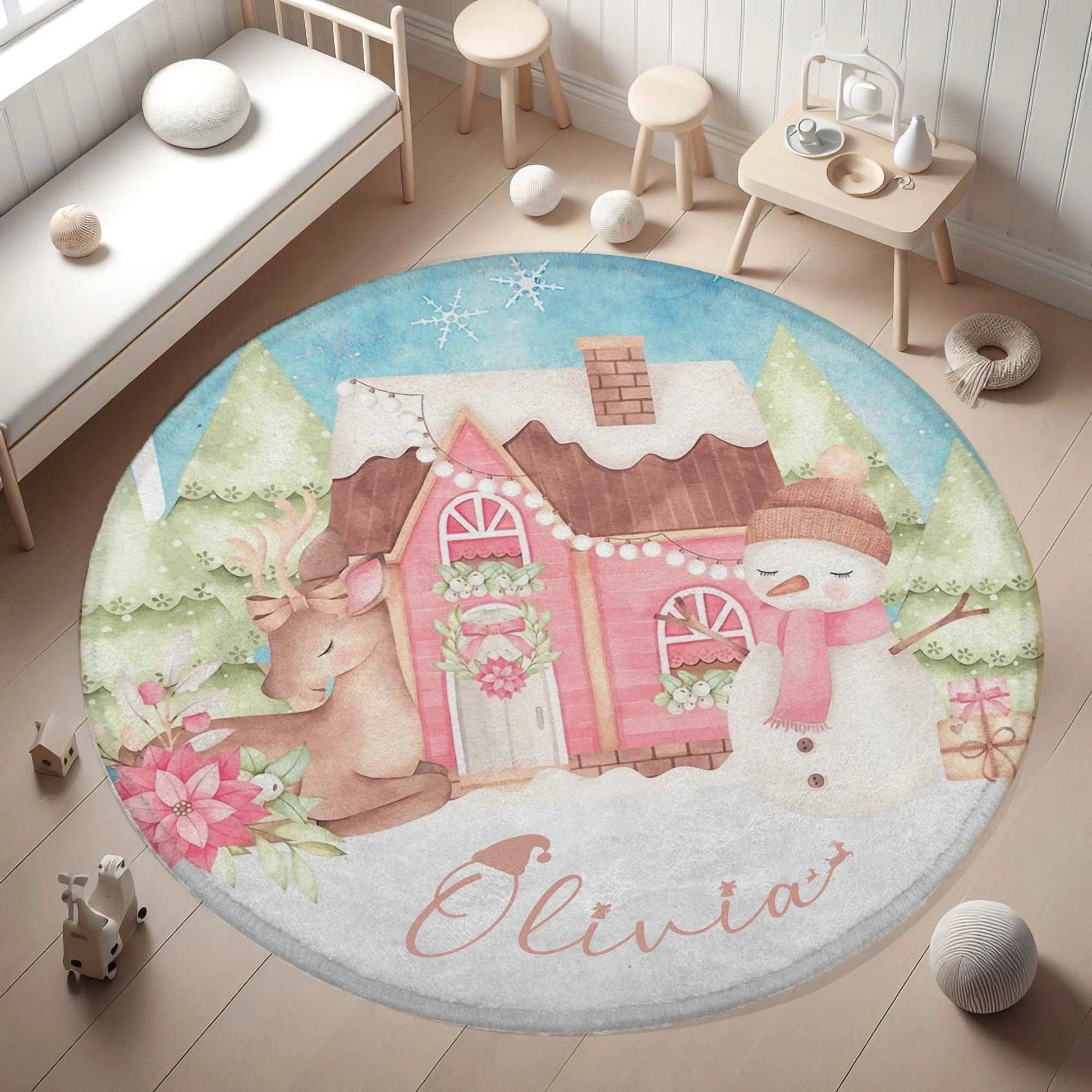 Christmas Snowman Round Rug