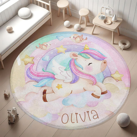 Little Unicorn Rainbow Round Rug