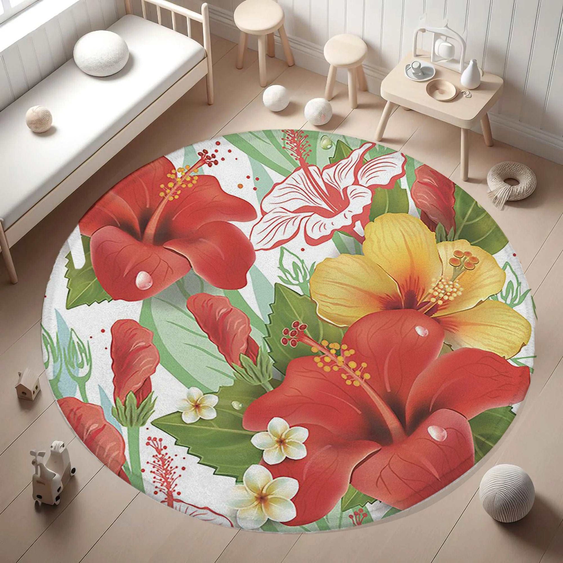 Hibiscus Floral Round Rug