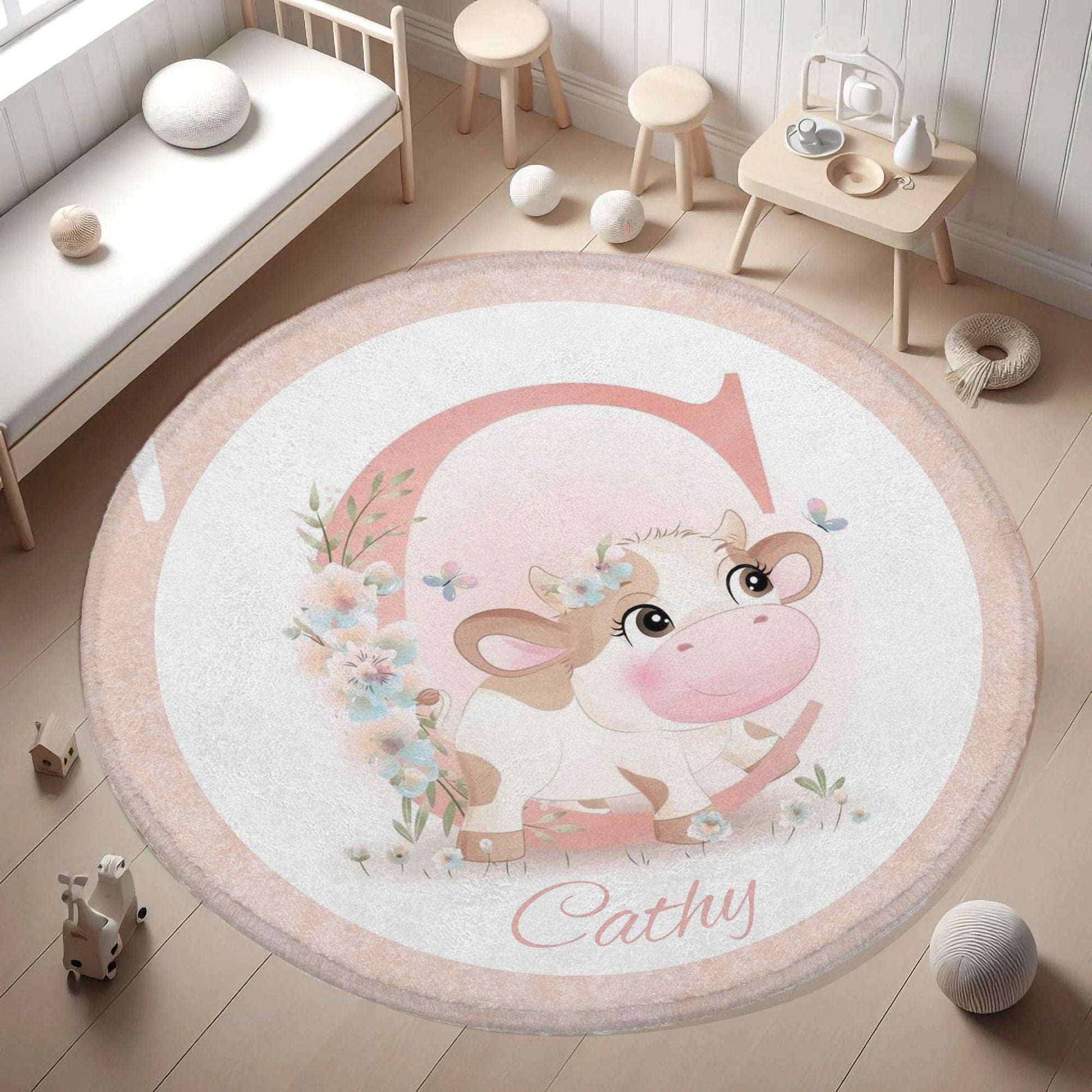 Baby Cow Alphabet Round Rug