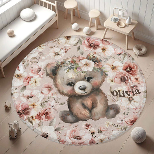 Floral Bear Round Rug