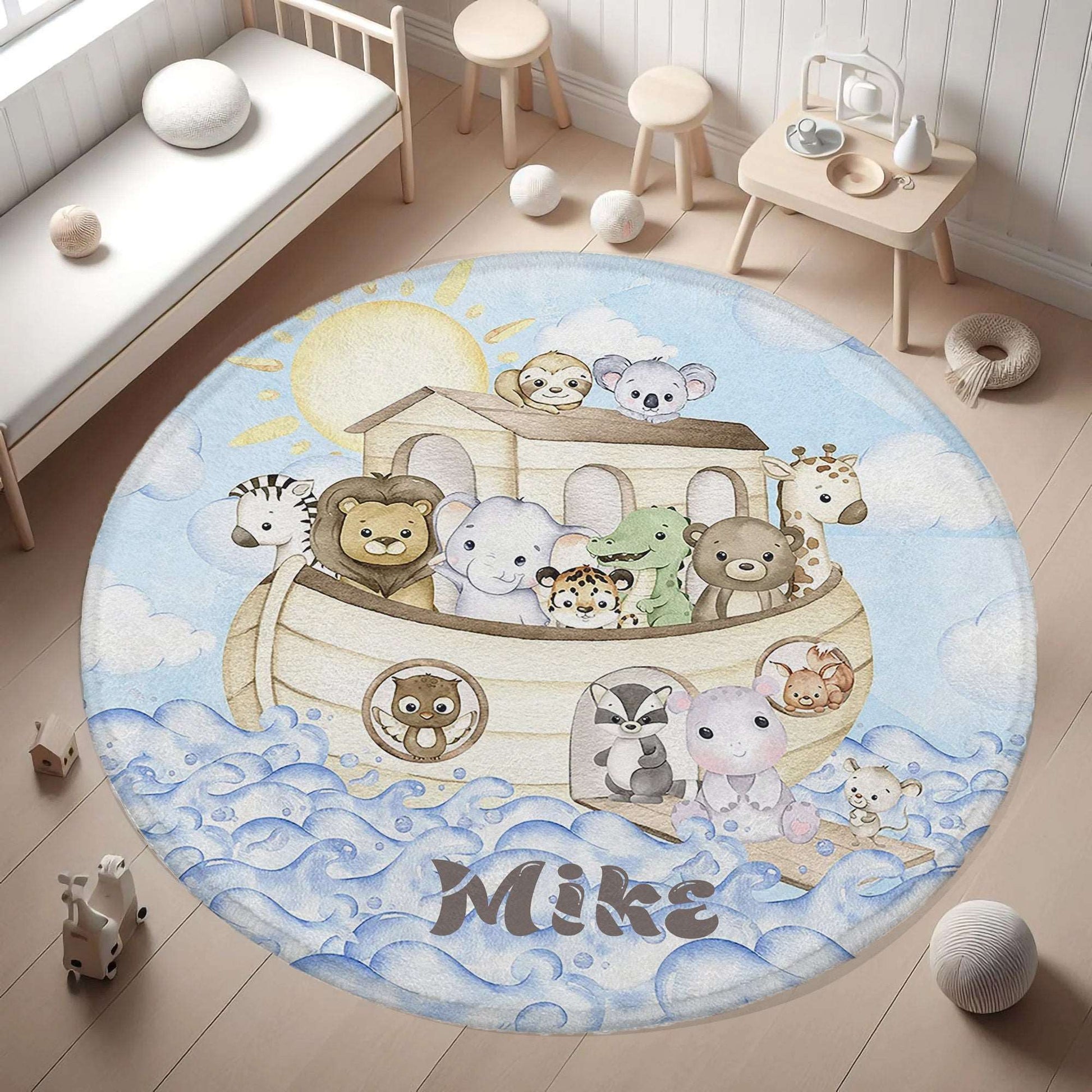 Noah's Ark Animals Round Rug
