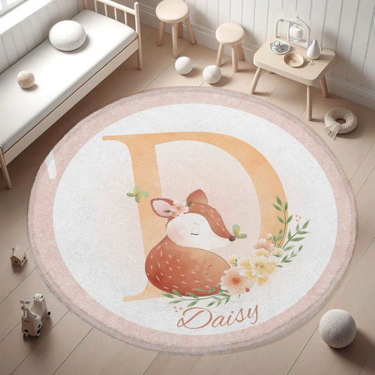 Baby Deer Alphabet Round Rug