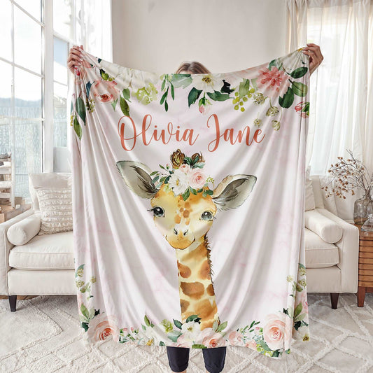 Giraffe Rose Floral Blanket