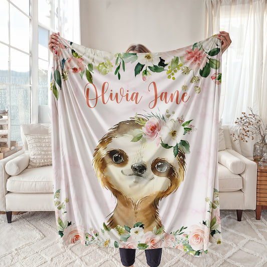 Sloth Rose Floral Blanket