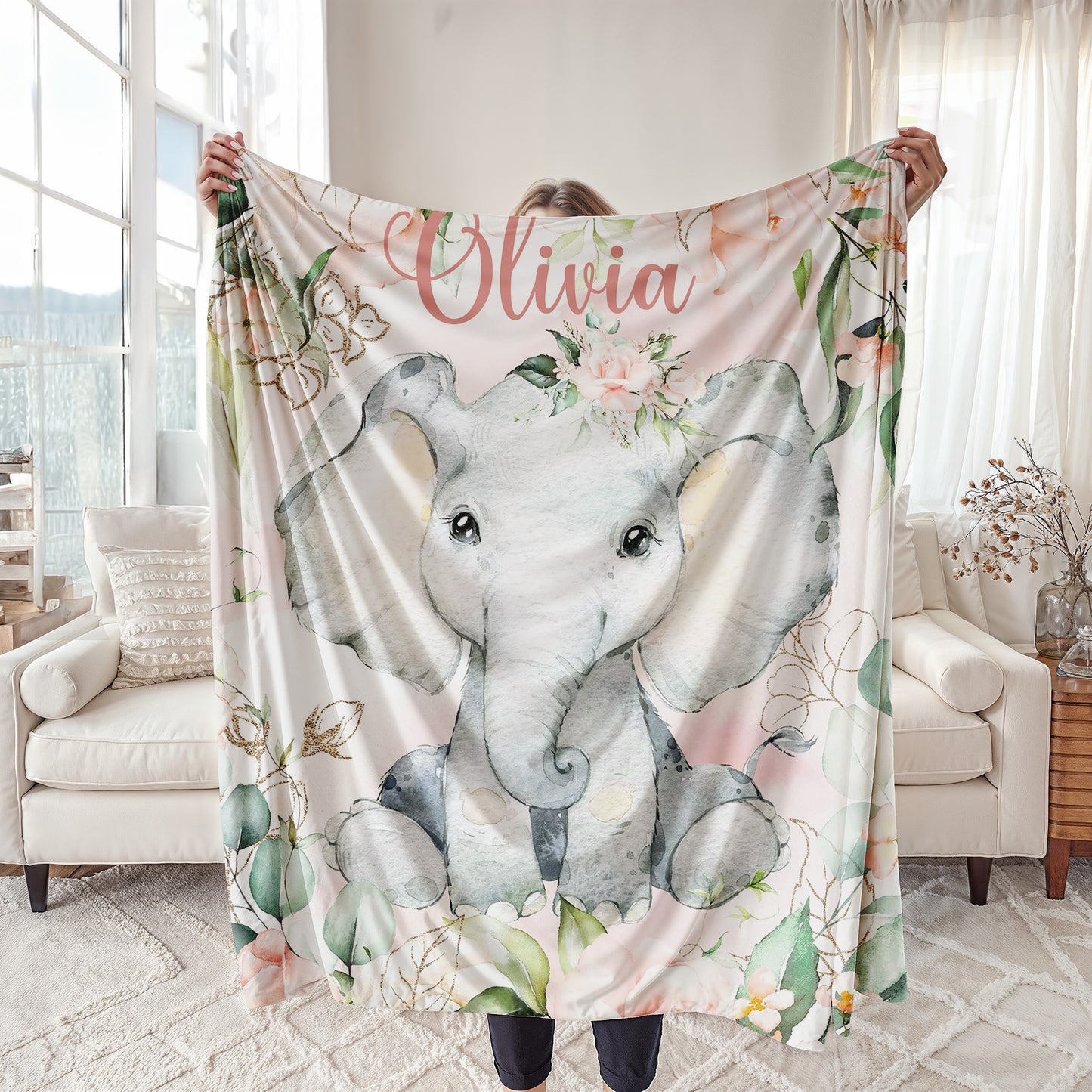 Floral Elephant Blanket