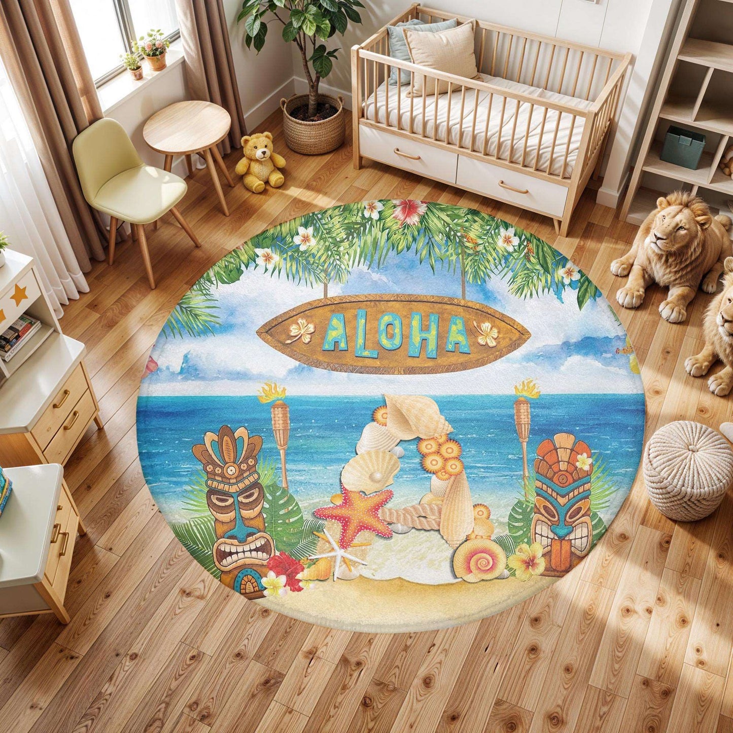 Tropical Alphabet Round Rug