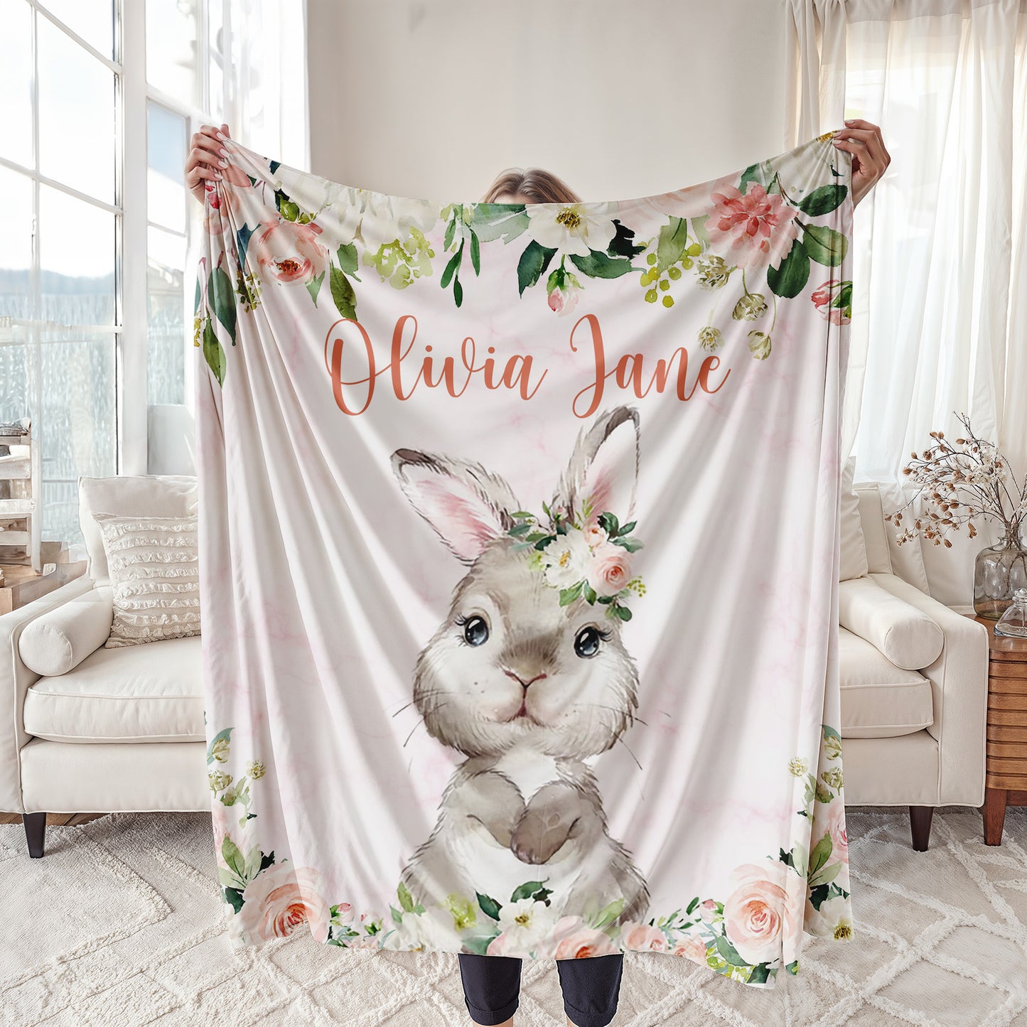 Rabbit Rose Floral Blanket