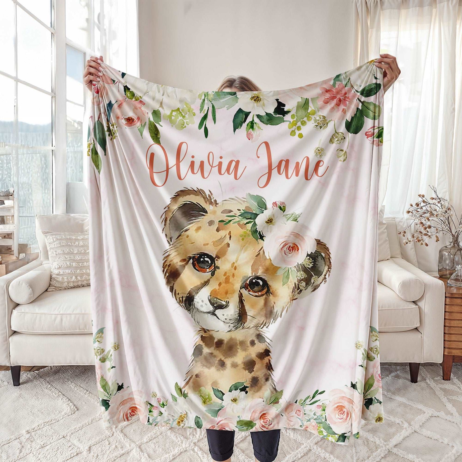 Leopard Rose Floral Blanket