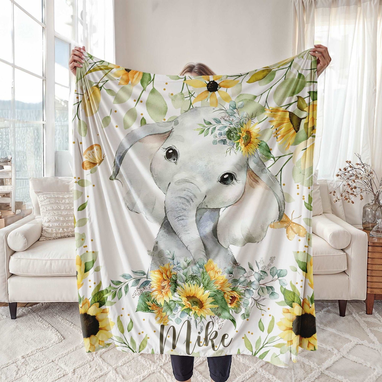 Elephant Sunflower Blanket