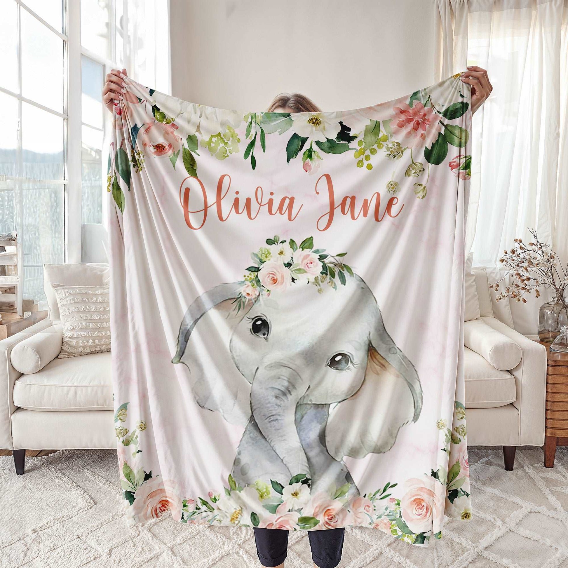 Elephant Rose Floral Blanket