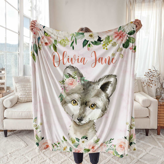 Baby Wolf Floral Blanket