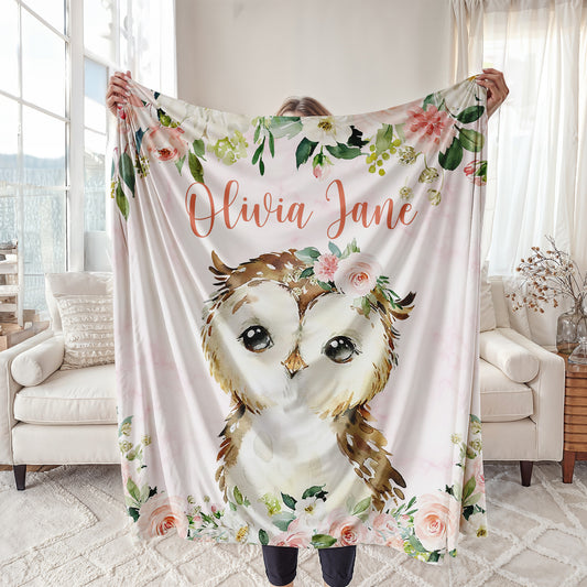 Owl Rose Floral Blanket