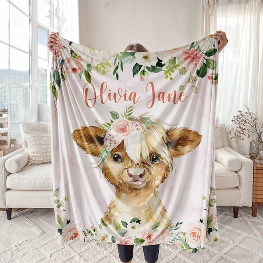 Highland Cow Floral Blanket