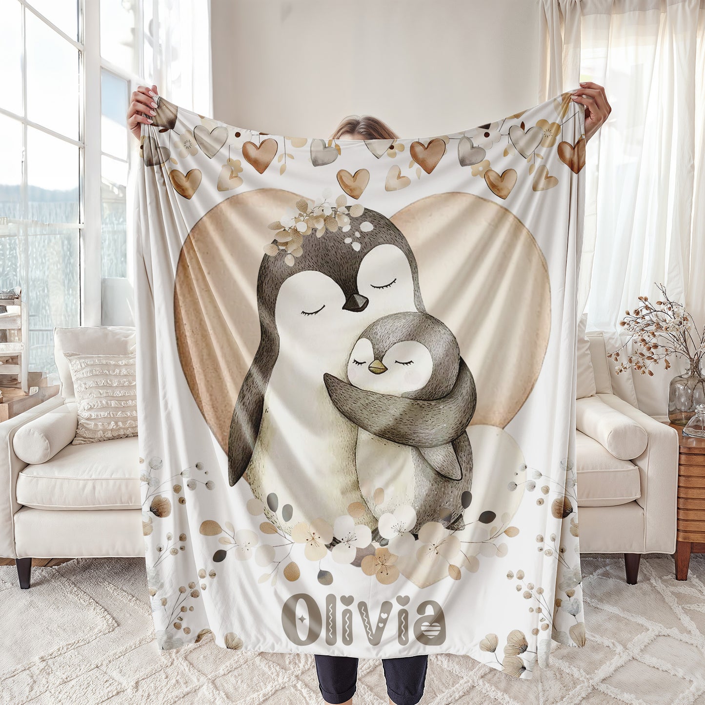 Mom And Baby Penguin Blanket