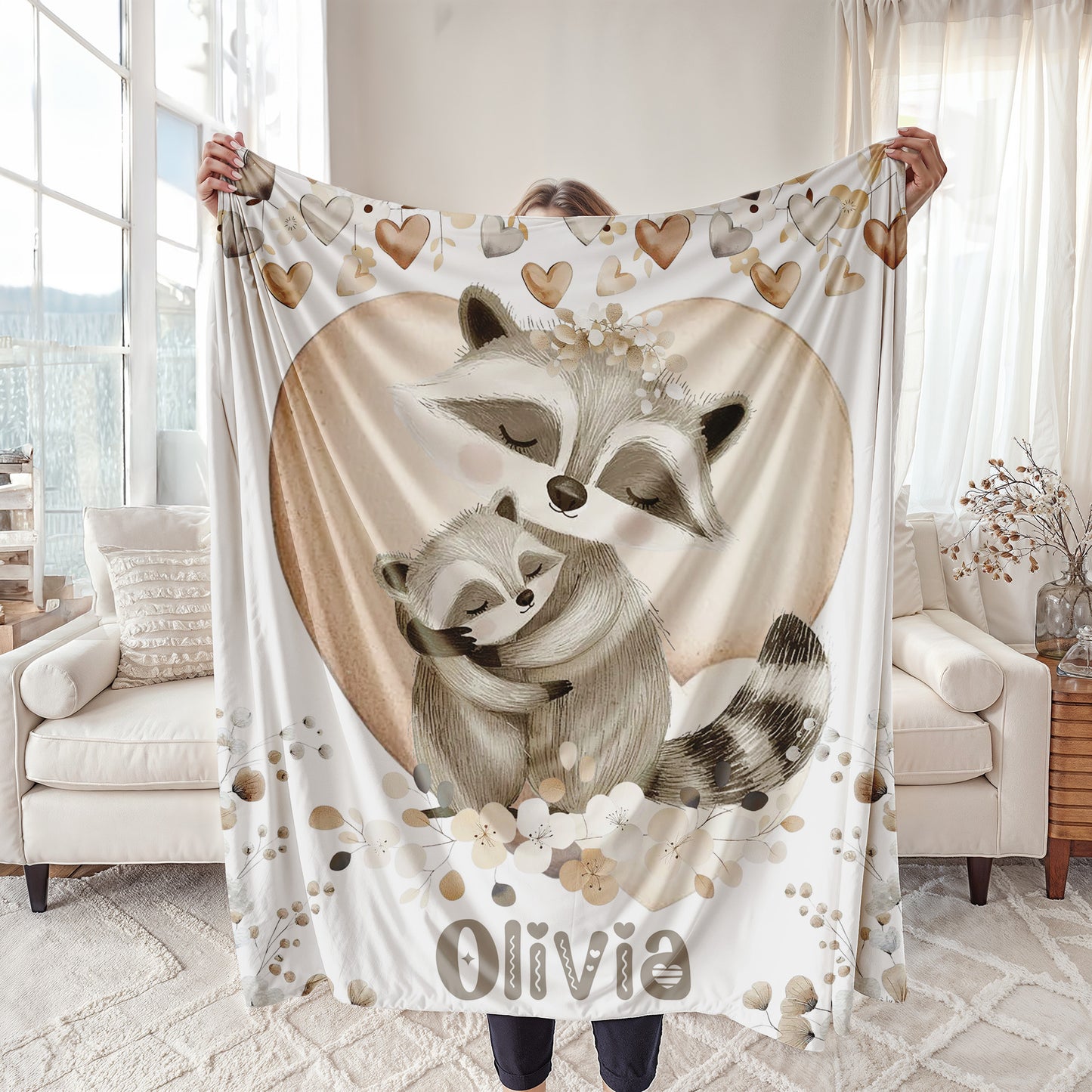 Mom And Baby Raccoon Blanket